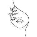 Woman with nature vector line drawing. line illustration. Fashion print logo. Natural cosmetics logo.