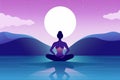 sea woman beauty lotus person back ocean exercise yoga relaxation meditation. Generative AI. Royalty Free Stock Photo