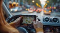 Woman Navigating City Traffic Using Smartphone GPS App Royalty Free Stock Photo