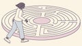 Woman Navigating a Labyrinth, Personal Journey Mental Challenge, vector design Generative AI Royalty Free Stock Photo