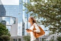 Woman near the parliament building in Brussel Royalty Free Stock Photo