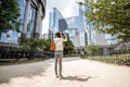 Woman near the parliament building in Brussel Royalty Free Stock Photo