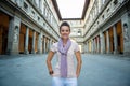 Woman near uffizi gallery in florence, italy Royalty Free Stock Photo