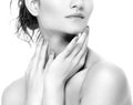 Woman neck shoulder lips nose chin cheeks black and white Royalty Free Stock Photo