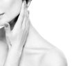 Woman neck shoulder lips nose chin cheeks black and white Royalty Free Stock Photo