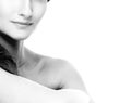 Woman neck shoulder lips nose chin cheeks black and white Royalty Free Stock Photo