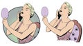 Woman in negligee with mirror. Stock illustration. Royalty Free Stock Photo