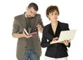 Woman with netbooks and man with notebook Royalty Free Stock Photo