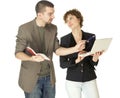 Woman with netbooks and man with notebook Royalty Free Stock Photo