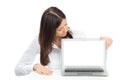 Woman with new modern popular laptop keyboard Royalty Free Stock Photo