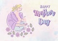 Woman with newborn baby sucking breast milk and decorate flowers, wording of Mother day, All on colorful watercolor pattern