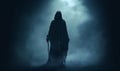 evil death night ghost creepy skeleton fear hood halloween horror. Generative AI. Royalty Free Stock Photo
