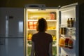 Woman night open fridge. Generate Ai