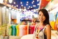 Woman in night street market Royalty Free Stock Photo