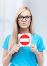 Woman with no entry sign Royalty Free Stock Photo
