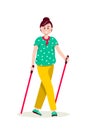 Woman nordic walking flat illustration isolated on white background