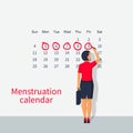 Woman notes in the calendar menstrual cycle.