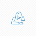 Woman and notification or ringing bell vector icon. Person and incoming inbox message graphic icon Royalty Free Stock Photo