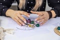 Woman numerologist astrologer counts numbers. Selective focus Royalty Free Stock Photo