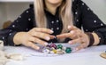 Woman numerologist astrologer counts numbers. Selective focus Royalty Free Stock Photo