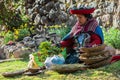 Woman with nural dyes peruvian Andes Cuzco Peru Royalty Free Stock Photo