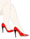 Sensual legs in nylon stockings and red high-heeled shoes Royalty Free Stock Photo