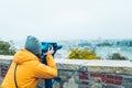 Woman at observation deck enjoy view of the city Royalty Free Stock Photo