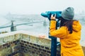 Woman at observation deck enjoy view of the city Royalty Free Stock Photo