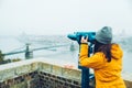 Woman at observation deck enjoy view of the city Royalty Free Stock Photo