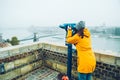 Woman at observation deck enjoy view of the city Royalty Free Stock Photo