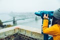 Woman at observation deck enjoy view of the city Royalty Free Stock Photo