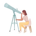 Woman observing celestial bodies semi flat color vector character