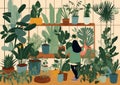woman entrepreneur botanist houseplant flower indoor florist hobby pot greenhouse gardener. Generative AI. Royalty Free Stock Photo