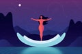 woman ocean calm sea exercise meditation relaxation lotus back yoga person. Generative AI.