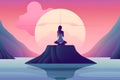 woman ocean meditation training exercise yoga sea back relaxation person lotus. Generative AI. Royalty Free Stock Photo