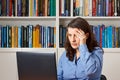 Woman office computer headache migraine Royalty Free Stock Photo