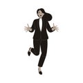 Woman Office Employee In Black Suit Escaping From Paperwork Vector Illustration