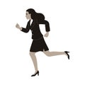 Woman Office Employee In Black Suit Escaping From Paperwork Vector Illustration