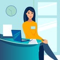 Woman, office employee, secretary, administrator in the workplace. In minimalist style. Cartoon flat Vector Royalty Free Stock Photo