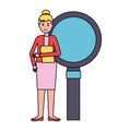 woman office folder magnifier