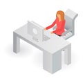 Woman at office table icon, isometric style Royalty Free Stock Photo