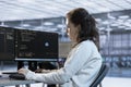 Woman in office tasked with monitoring data center supercomputers