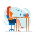 Woman Office Worker, Sitting at Desk, Working Late
