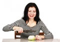 Woman with onion smiling