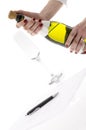 Woman opening a bottle of champagne Royalty Free Stock Photo