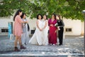 Woman opening champagne at wedding Royalty Free Stock Photo