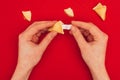 Woman opening chinese fortune cookie, Chinese New Year concept Royalty Free Stock Photo