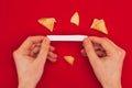 Woman opening traditional fortune cookie, Chinese New Year concept Royalty Free Stock Photo