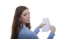 Woman opens envelope