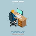 Woman operator manager workplace flat 3d web isometric